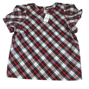J.Crew Plaid Ruffle Sleeve Top XL